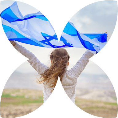 ילדה מול נוף ישראלי מחזיקה דגל ישראל